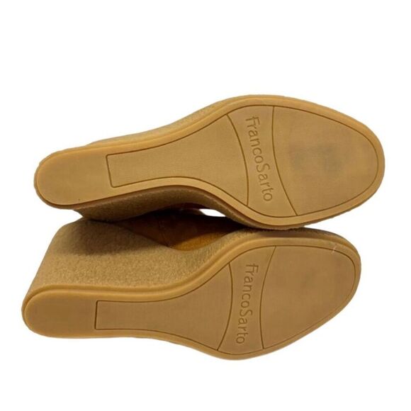 Franco Sarto Boots Size 8 Tan Leather Suede Shearling Wedge Heel Booties - Picture 9 of 9